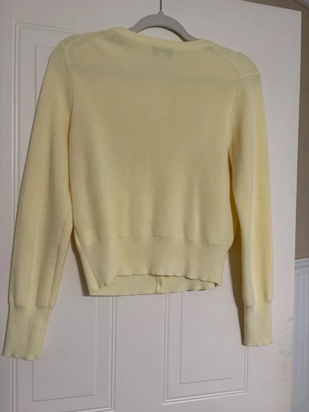 CeCe Pale Yellow Button-Front Ribbed Sweater, M - Picture 2 of 2